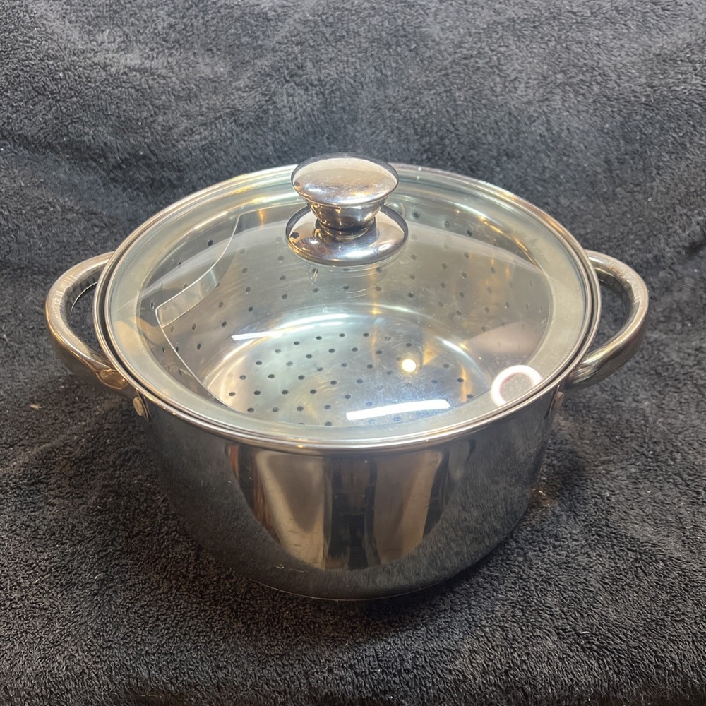Stainless Steel 4-Quart Steamer Pot with Glass Lid, pot, insert and lid